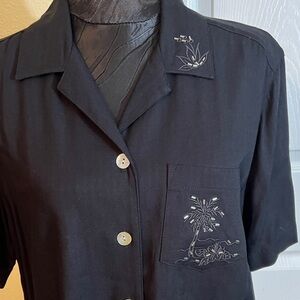 Teddi Black Button Down Shirt with Embroidery